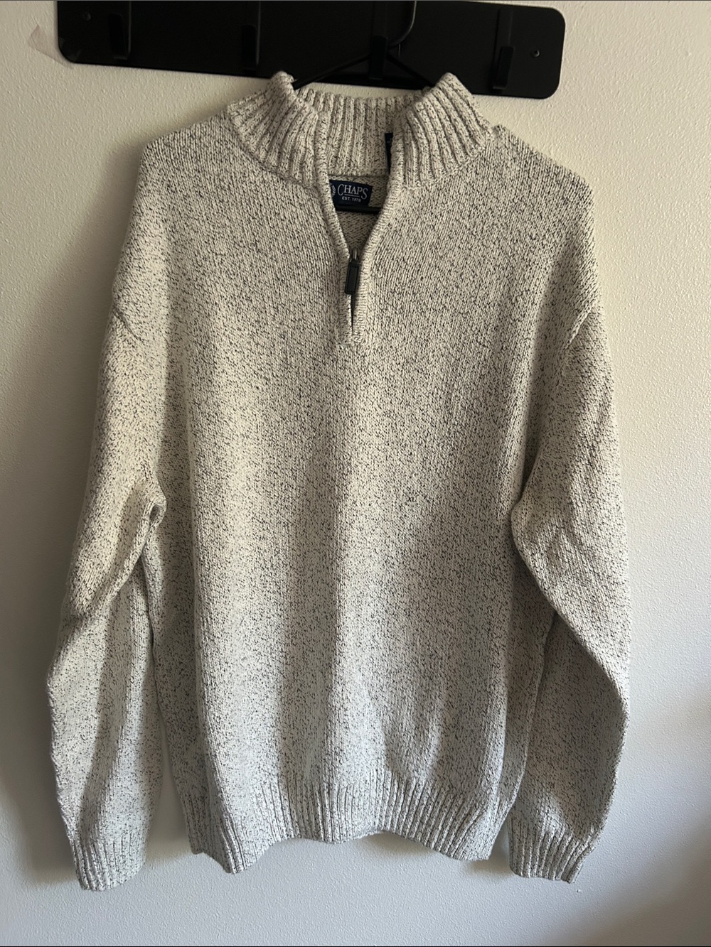 Classic Chaps Men’s Cream Cotton/Poly Heather Half-Zip Pullover Sweater: XL